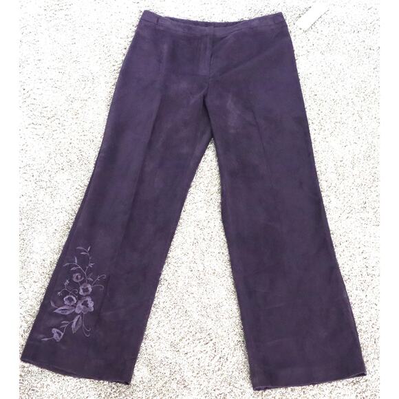 NWT Microsuede Purple Pant Suit Embroidered Floral Bootcut Long Jacket Set 12 - Picture 5 of 9